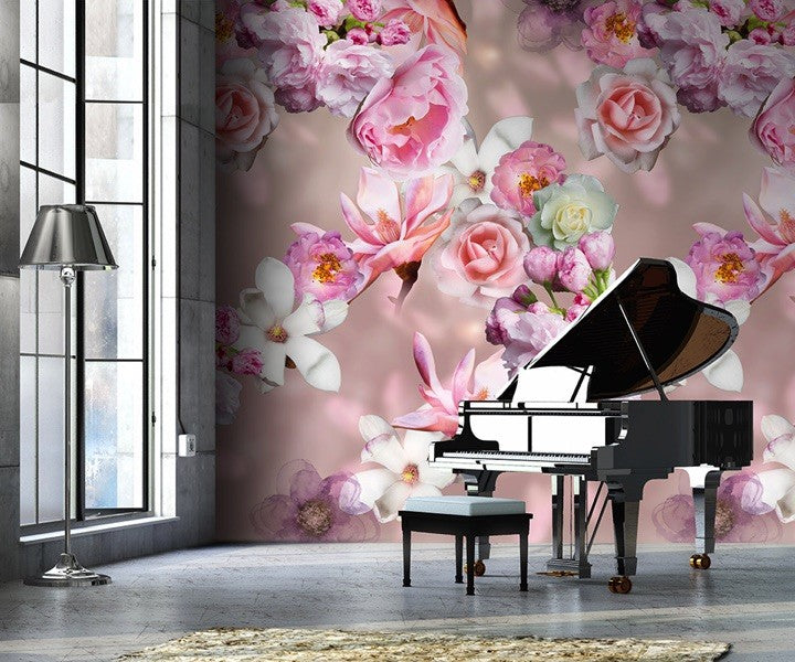 Roze bloemen behang