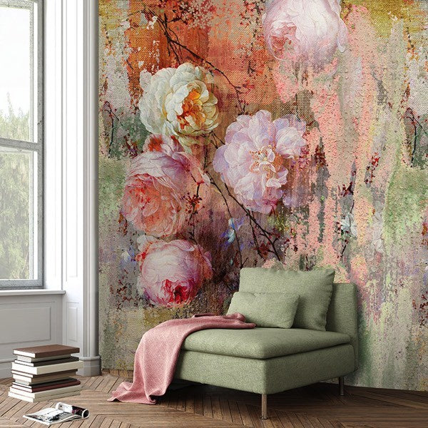 Behang roze bloemen