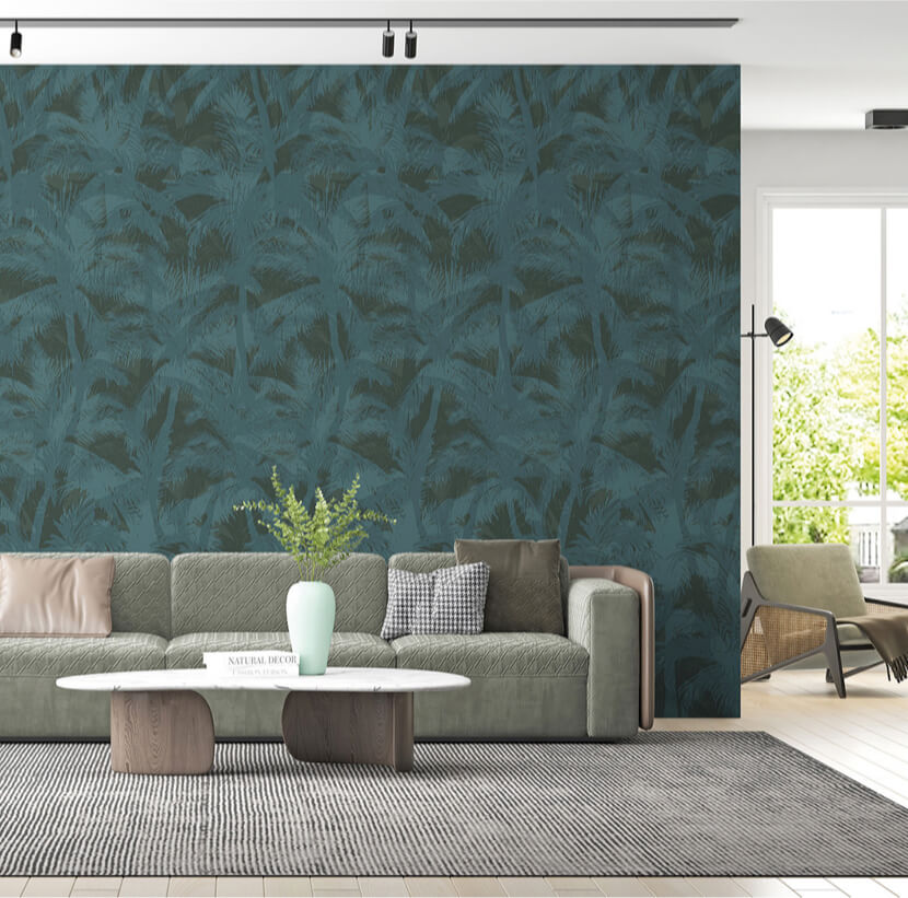Behang Palmbomen blauw