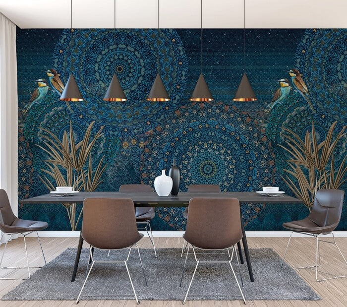 Behang Vogels blauw