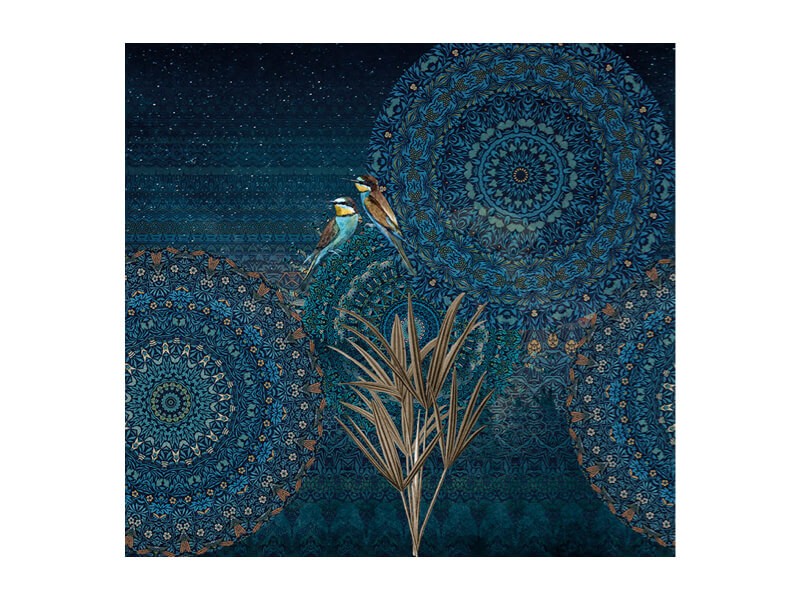 Behang Vogels blauw