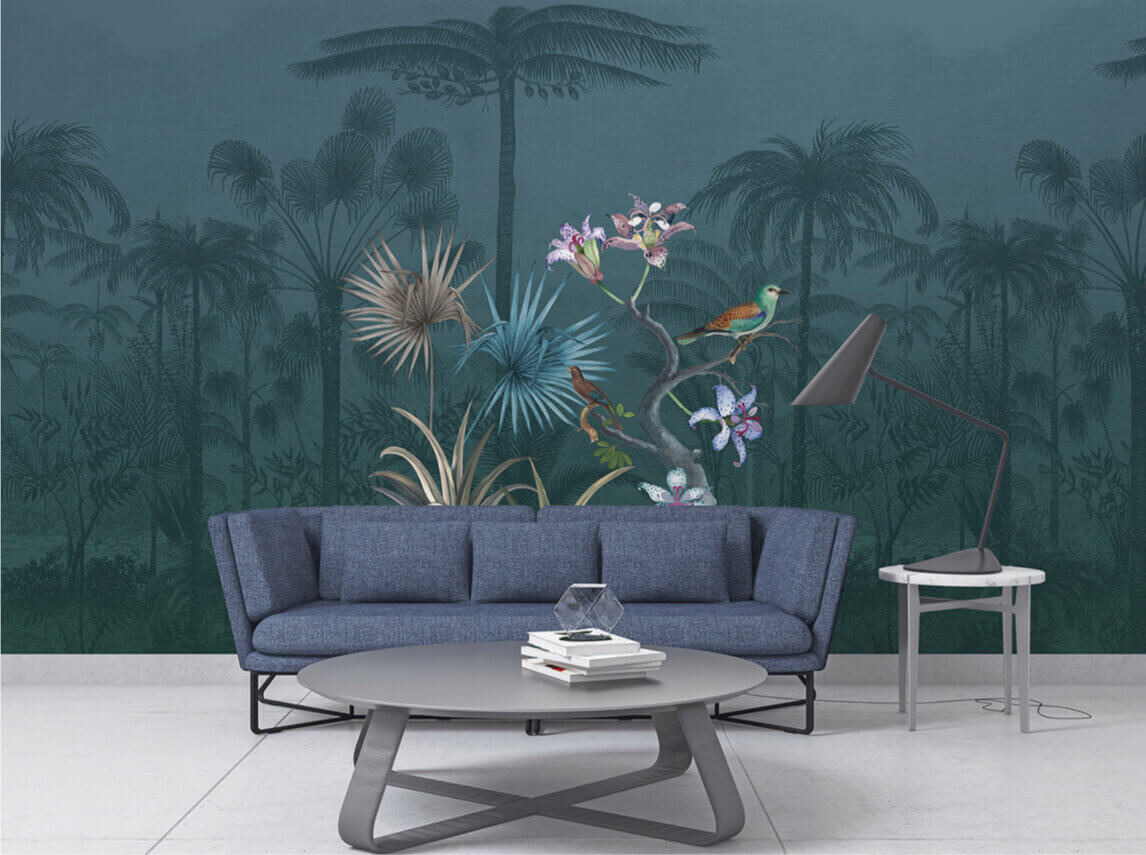 Behang Vogels Blauw