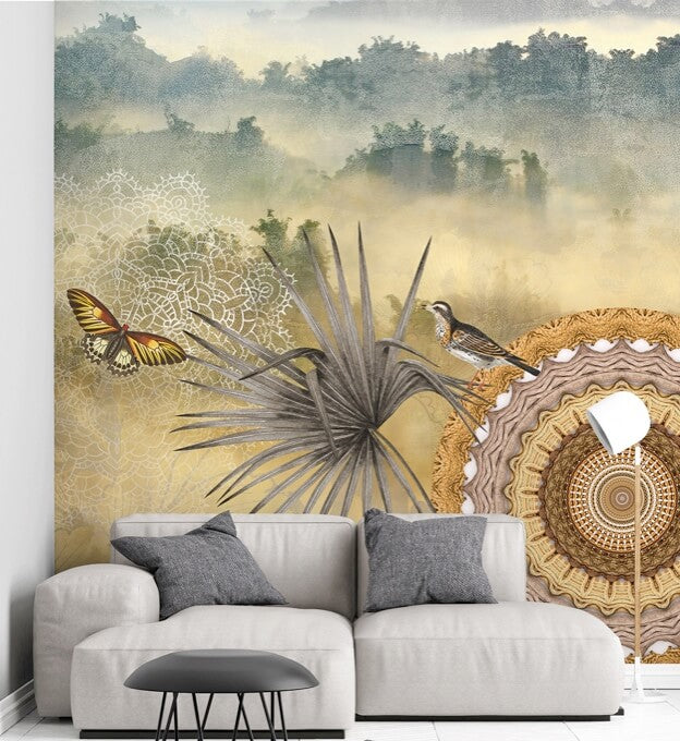 Behang Vogels en vlinders