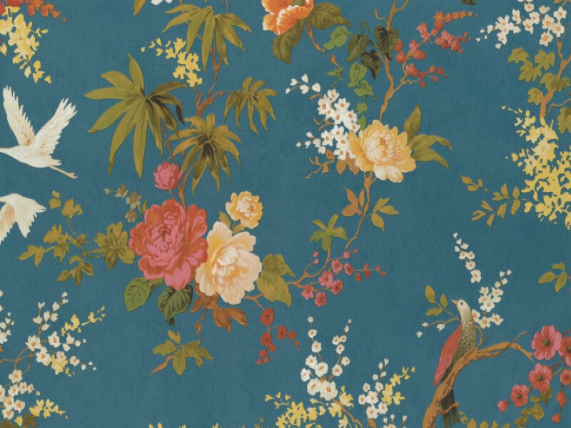 Behang bloemen blauw