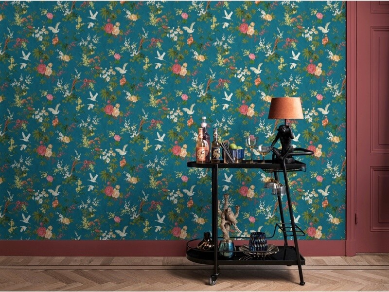 Behang bloemen blauw