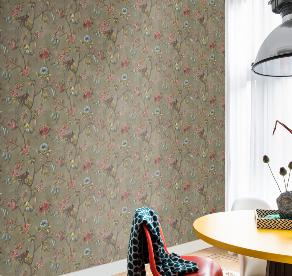 Behang groen bloemen