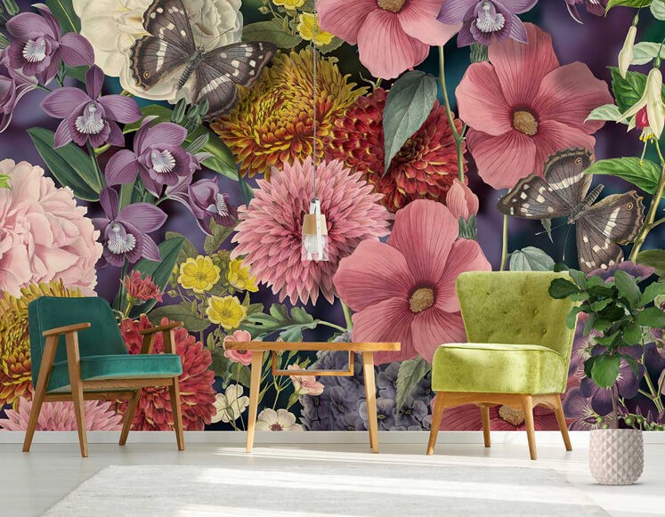Behang grote bloemen