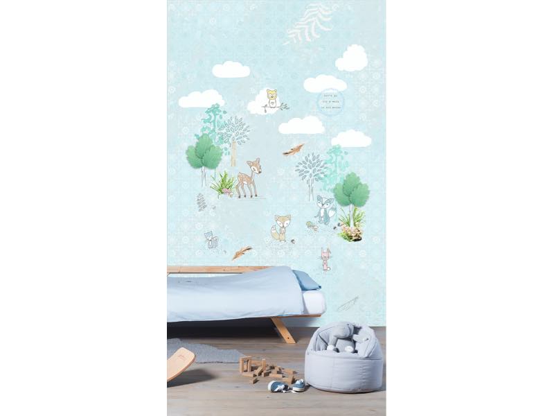 Bosdieren behang blauw