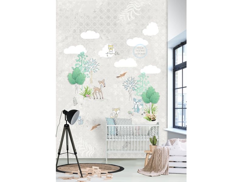 Bos dieren behang grijs