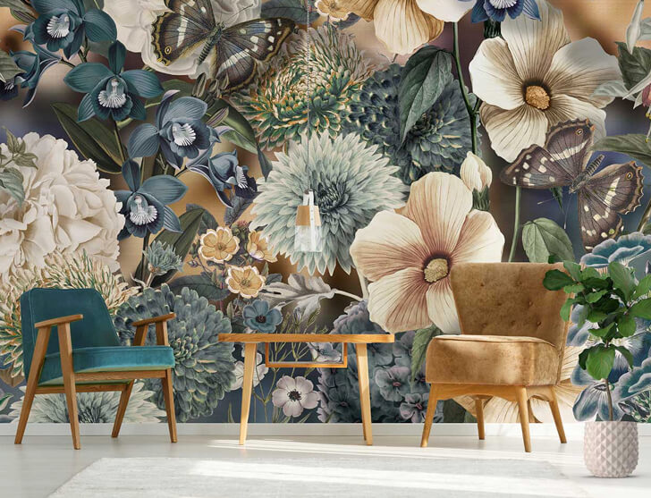 Behang met grote bloemen