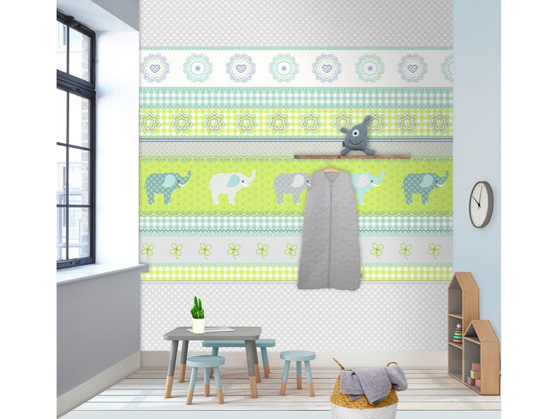 Olifanten behang groen