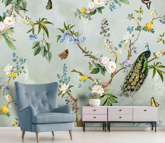 Behang tropische vogels turquoise