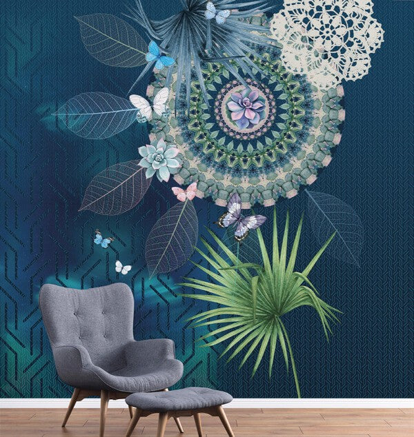 Behang Vlinders Blauw
