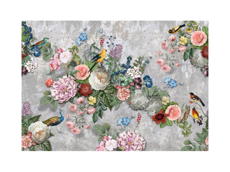 Behang vogels en bloemen