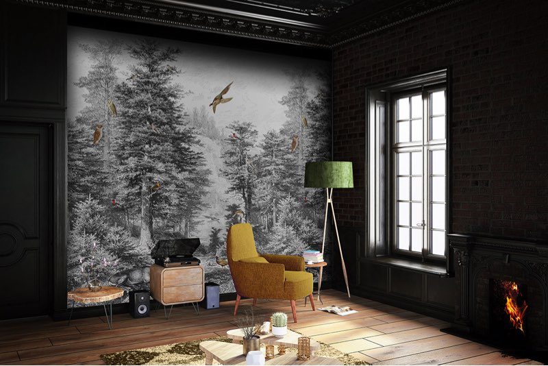 Fotobehang bos zwart\wit