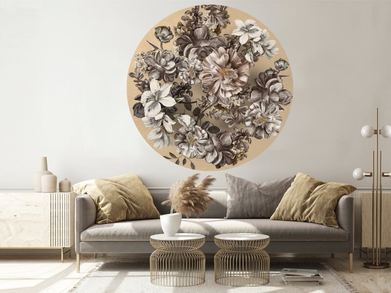 Behangcirkel bloemen beige
