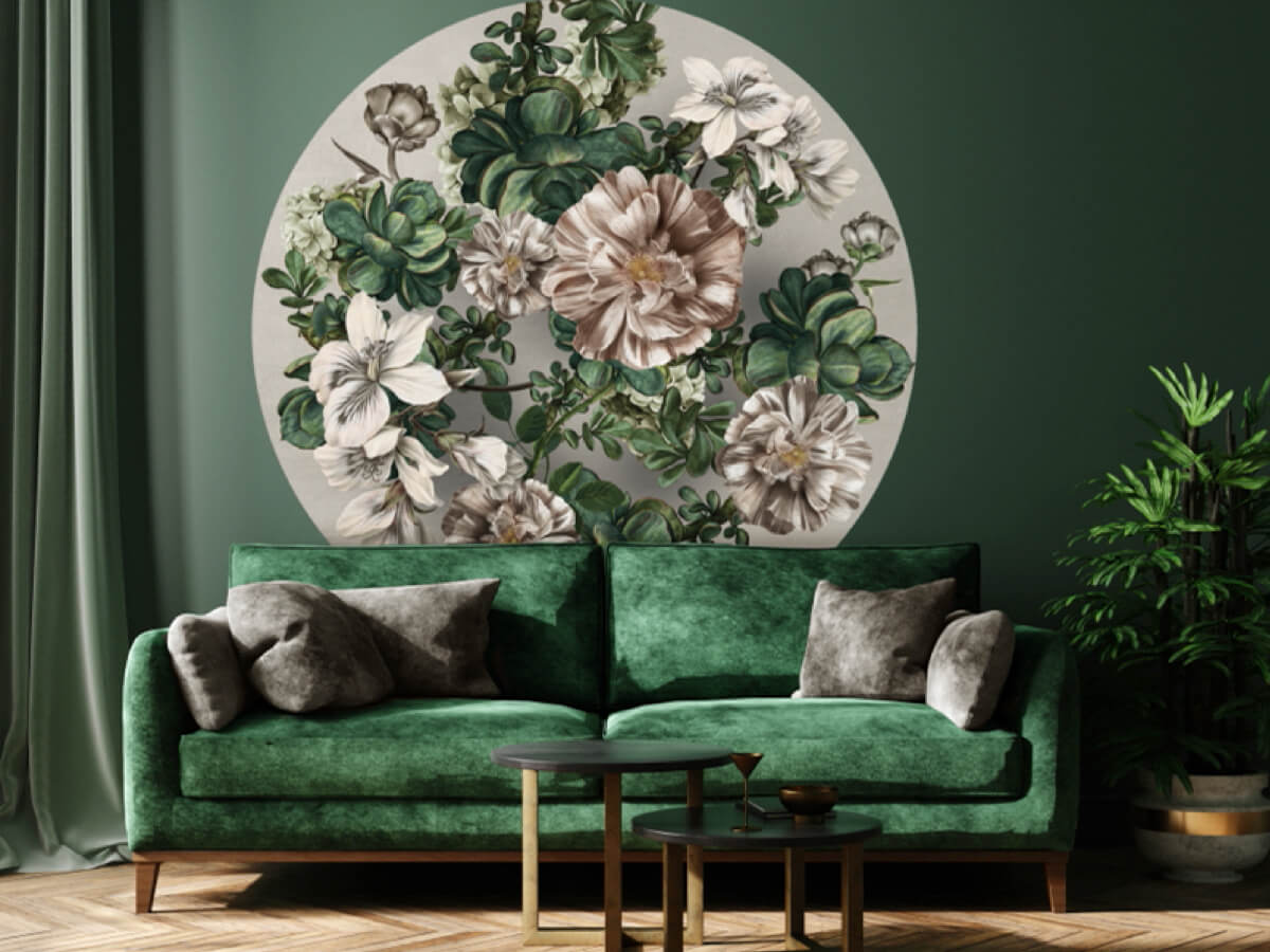 Behangcirkel bloemen grijs - BNWalls