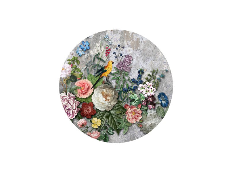 Behangcirkel vogels met bloemen grijs