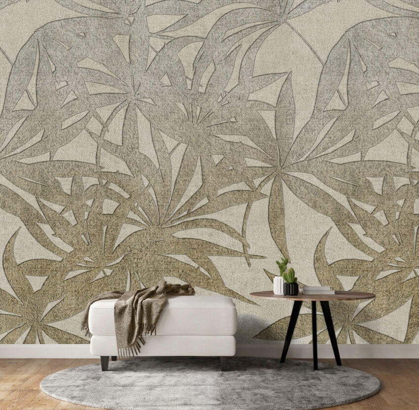 Bladeren Behang Beige