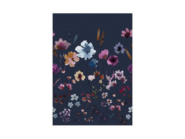 Blauw bloemen behang