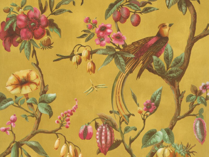 Bloemen behang geel