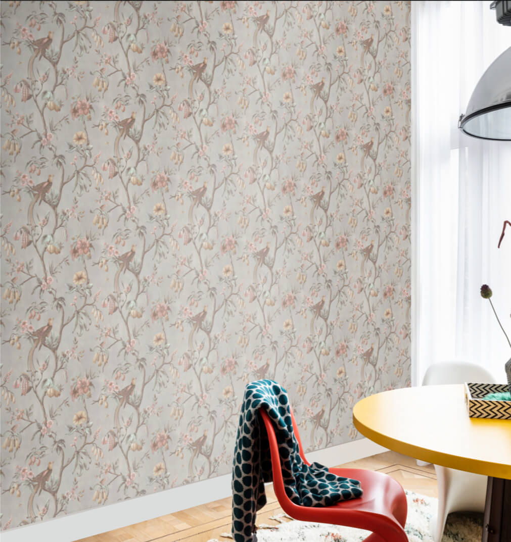 Behang bloemen grijs