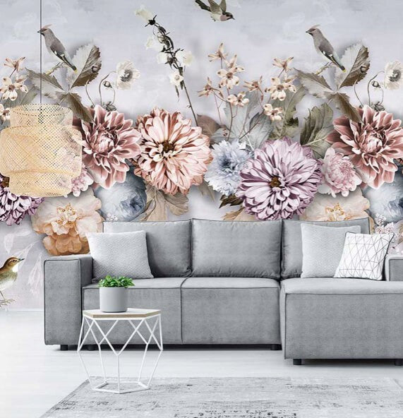 Grijs bloemenbehang