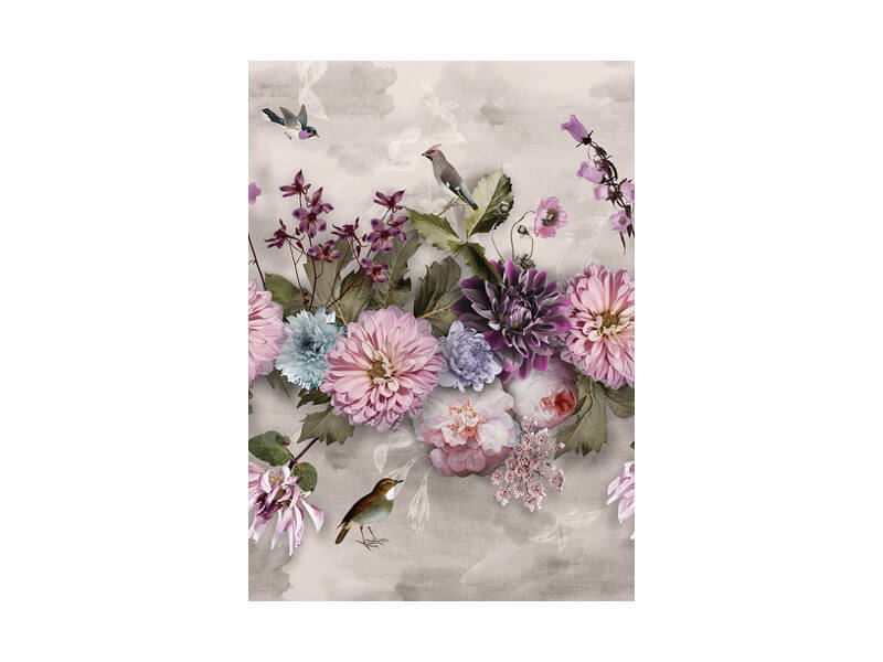 Bloemen behang paars en roze