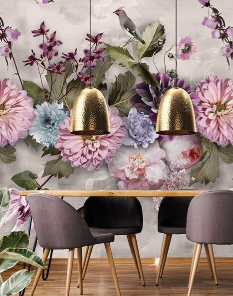 Bloemen behang paars en roze