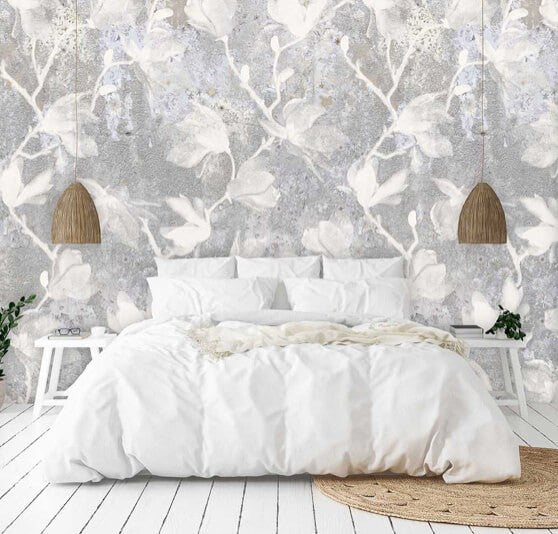Bloemen behang wit