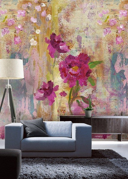 Behang roze bloemen