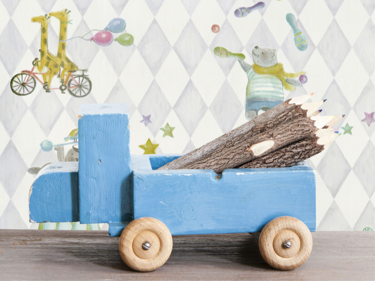 Circus behang blauw