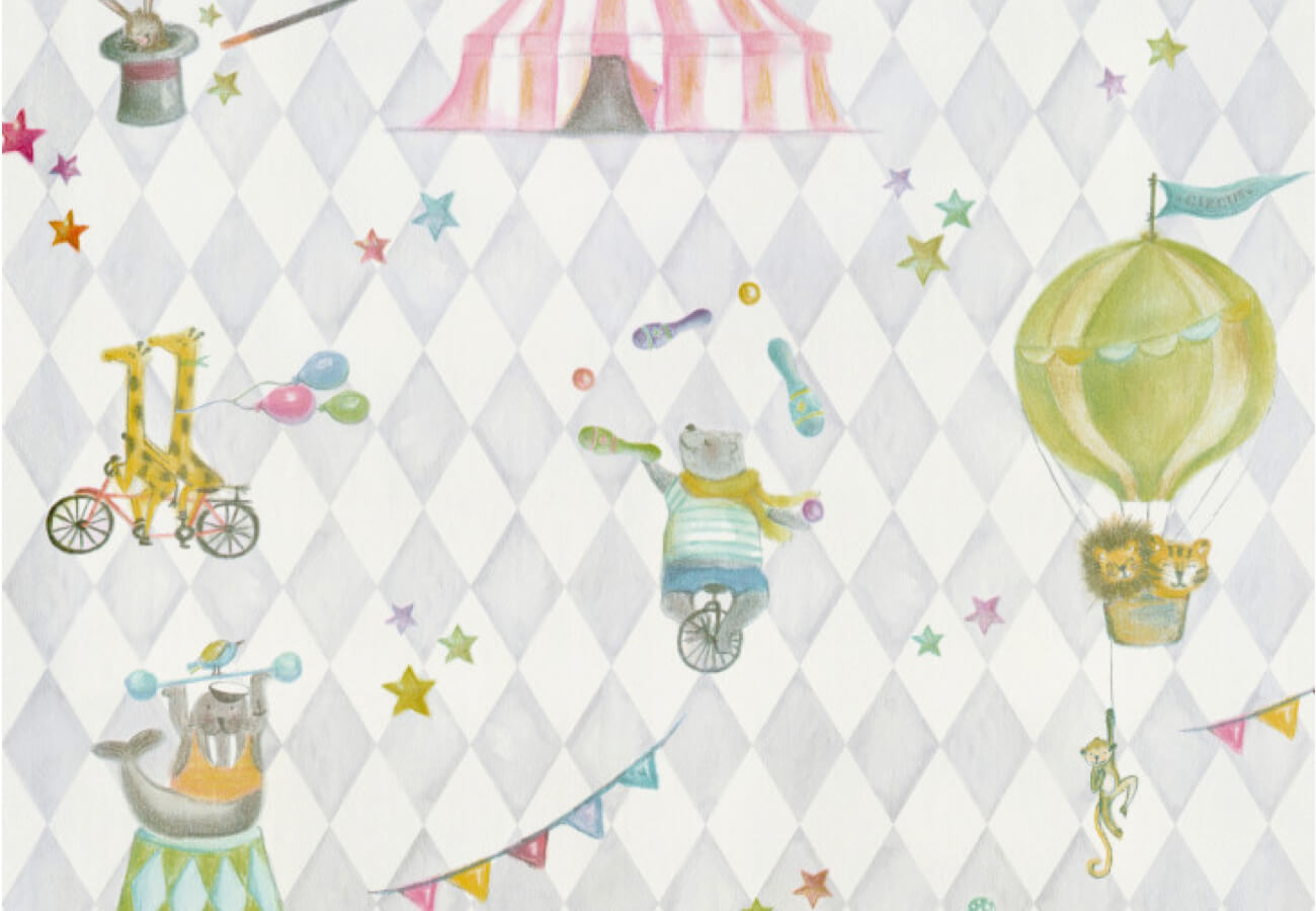 Circus behang blauw