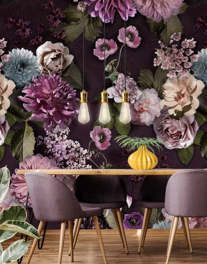 Donker bloemen behang