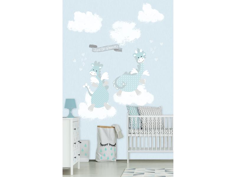 Draken kinderbehang blauw