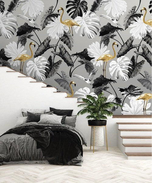 Flamingo jungle behang