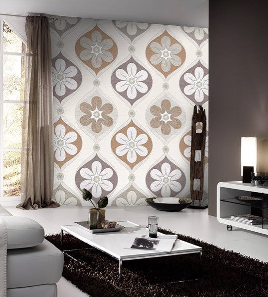 Grote bloemen retro behang