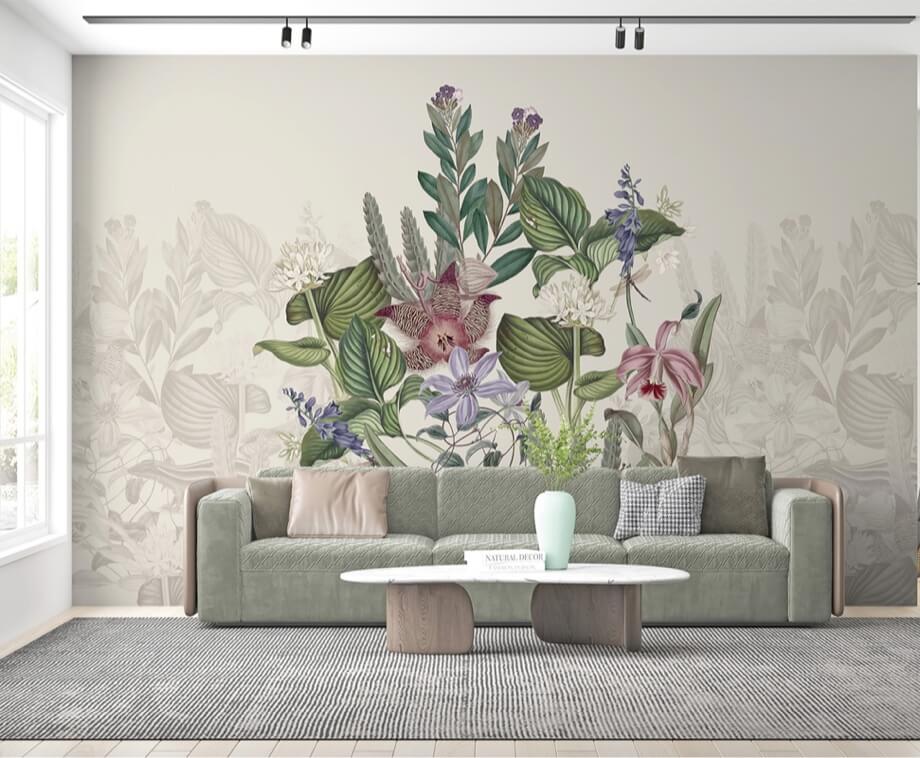 Groen Bladeren Behang Beige