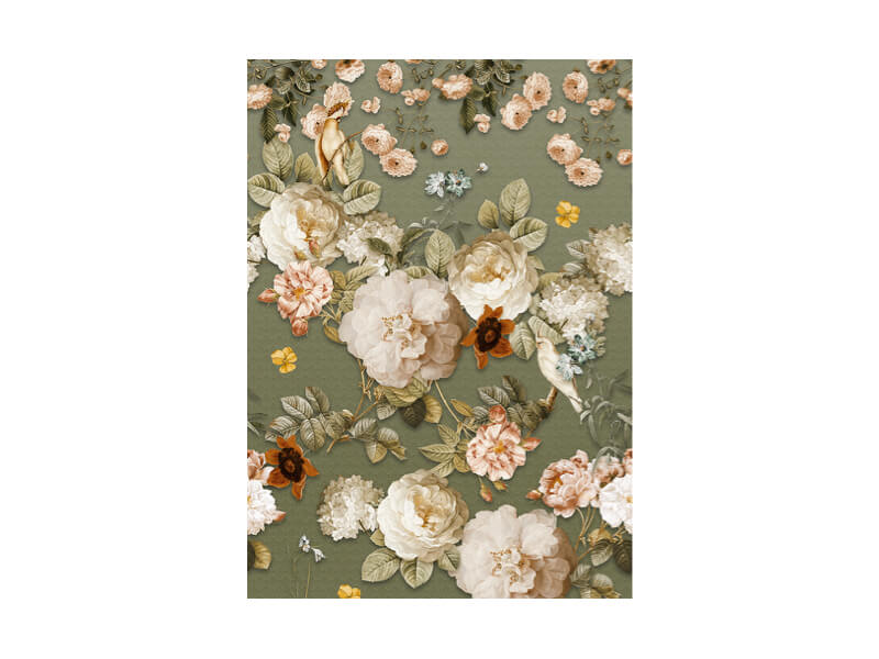 Groen bloemen behang