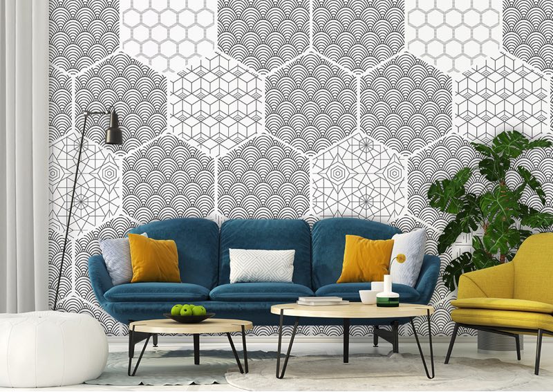 Zwart & wit hexagon behang