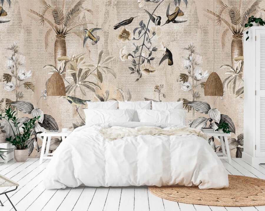 Jungle Behang Vogels Grijs