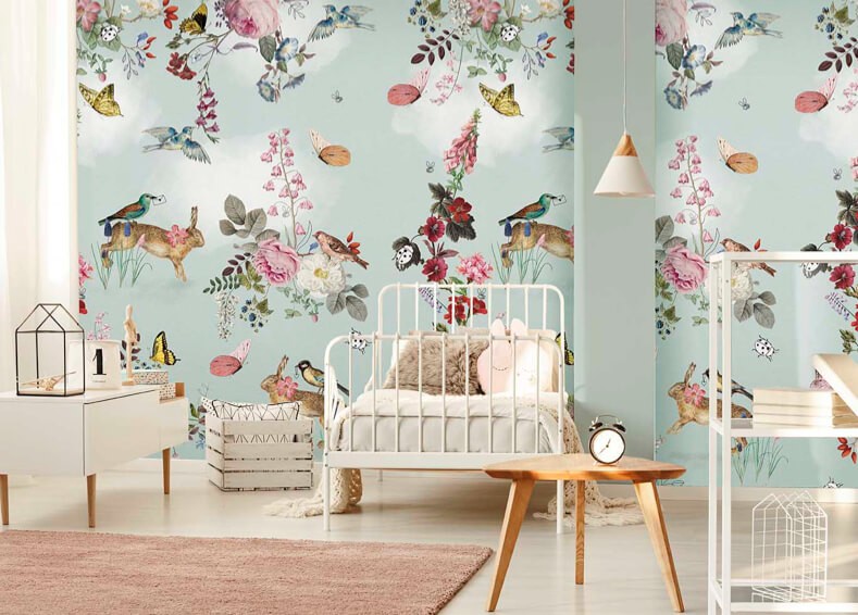 Kinderbehang dieren blauw