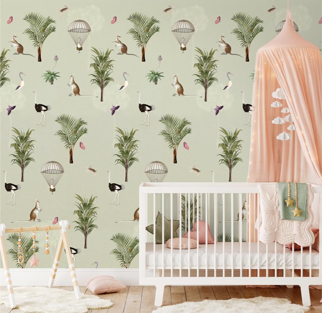 Kinderbehang Struisvogel Patroon Groen