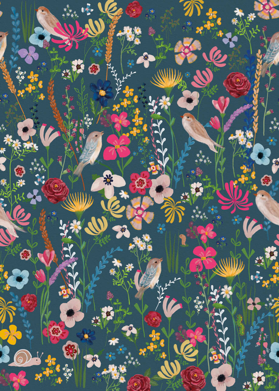 Kinderbehang bloemen blauw