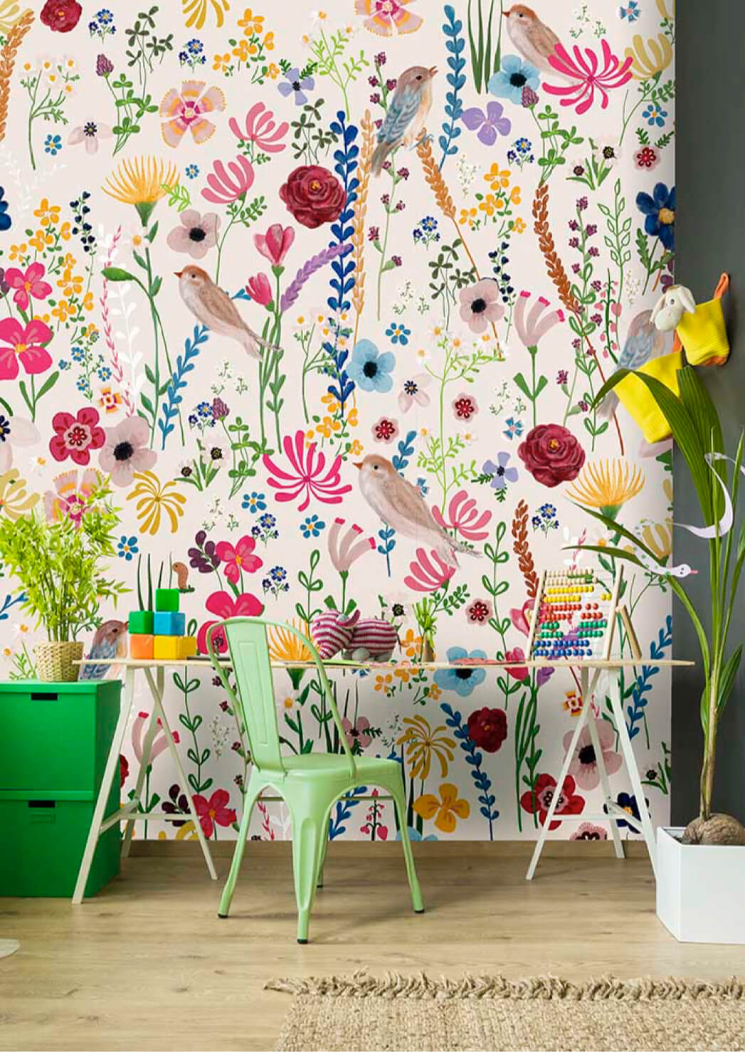 Kinderbehang bloemen roze
