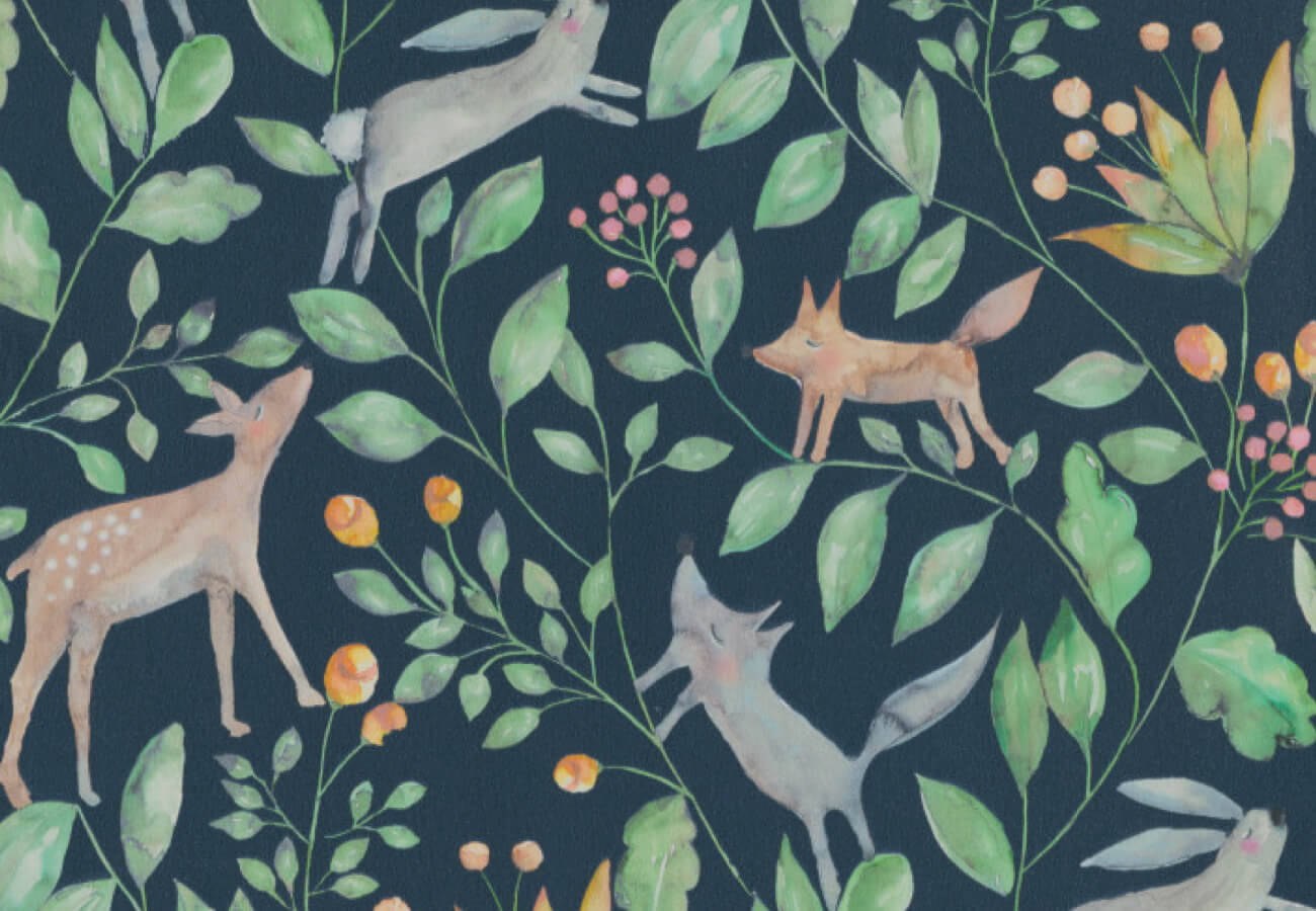 Kinderkamer behang dieren donkerblauw