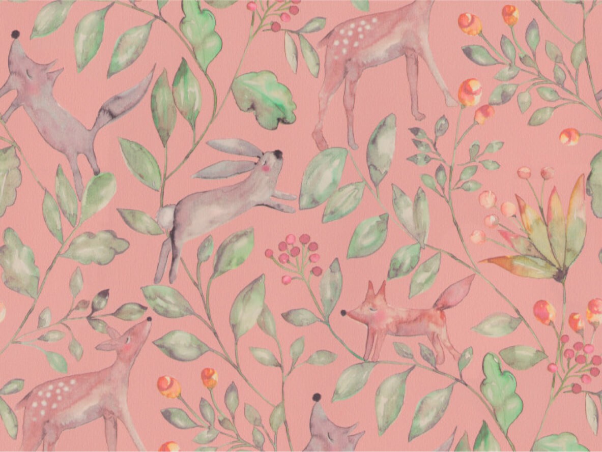 Kinderkamer behang dieren roze