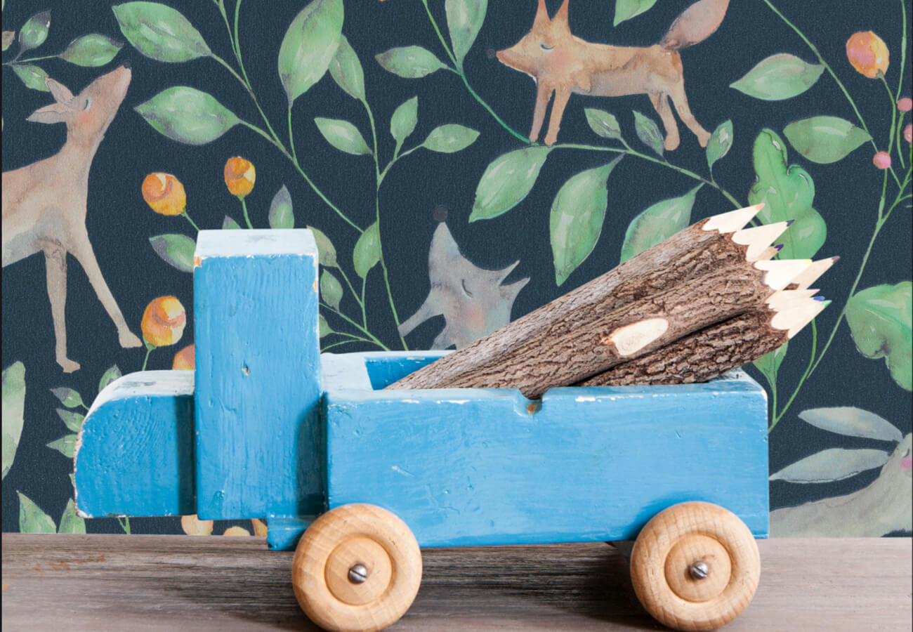Kinderkamer behang dieren donkerblauw