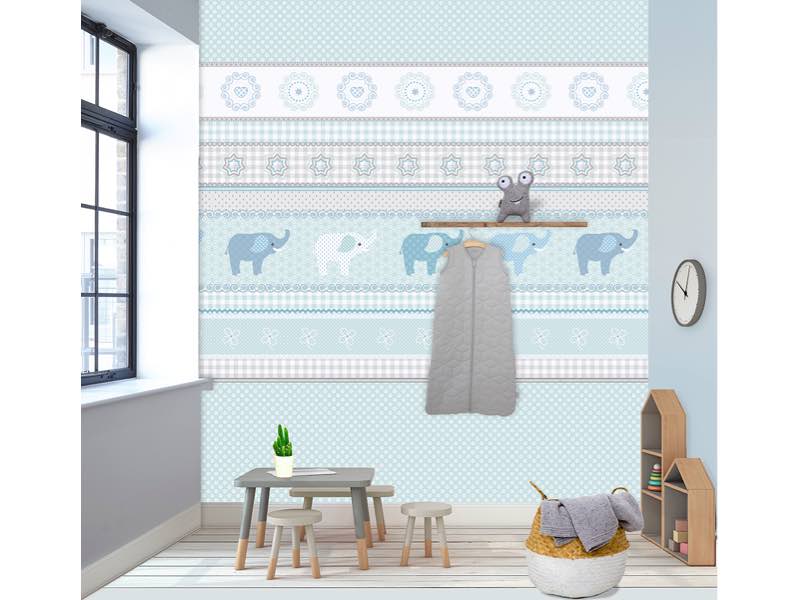 Olifanten behang blauw