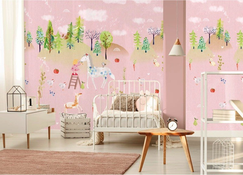 Kinderbehang dieren roze
